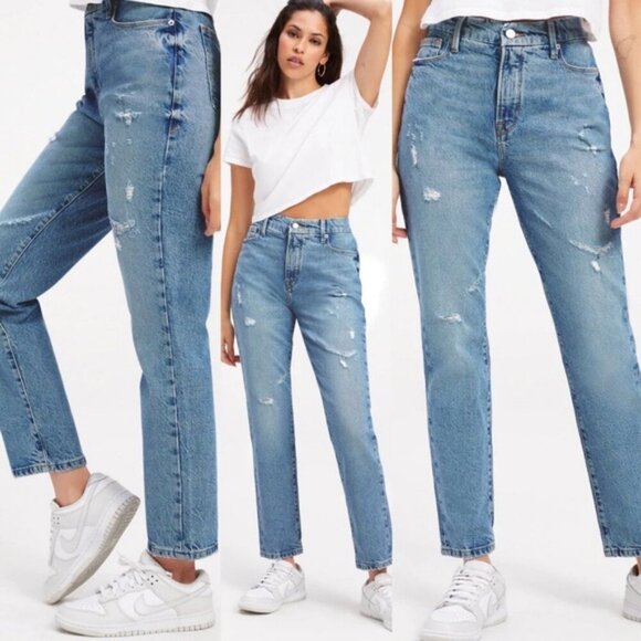 NWT Good American Good Classic Jeans Indigo Blue Size 20 High Rise Distressed - Picture 3 of 15
